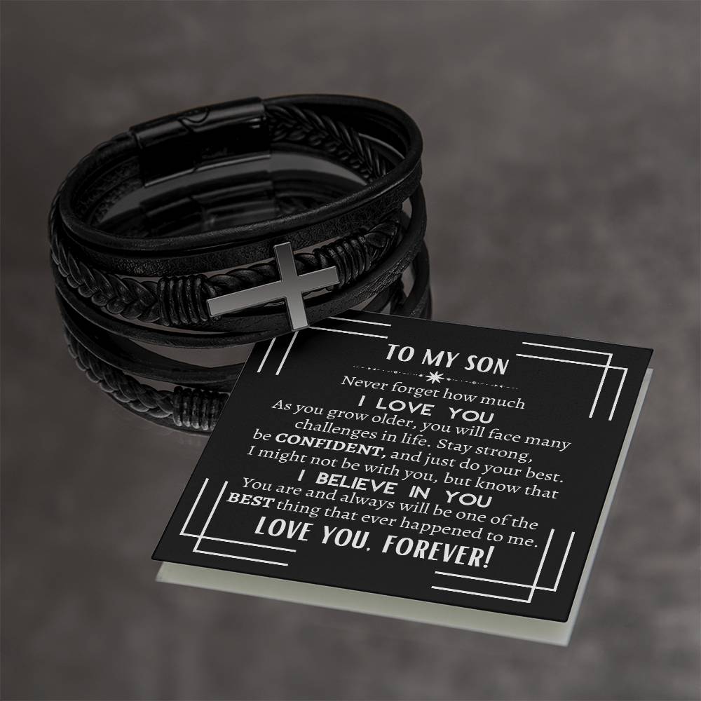 To My Son | Cross Leather Bracelet | Heartfelt Message