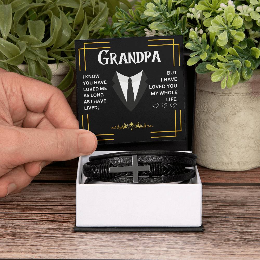 GRANDPA | MEN'S CROSS LEATHER BRACELET | HEARTFELT MESSAGE