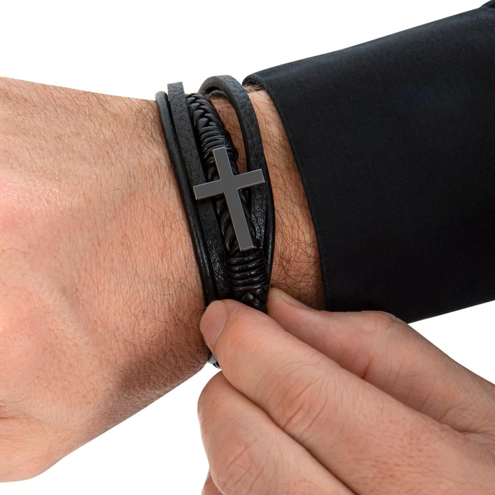 GRANDPA | MEN'S CROSS LEATHER BRACELET | HEARTFELT MESSAGE