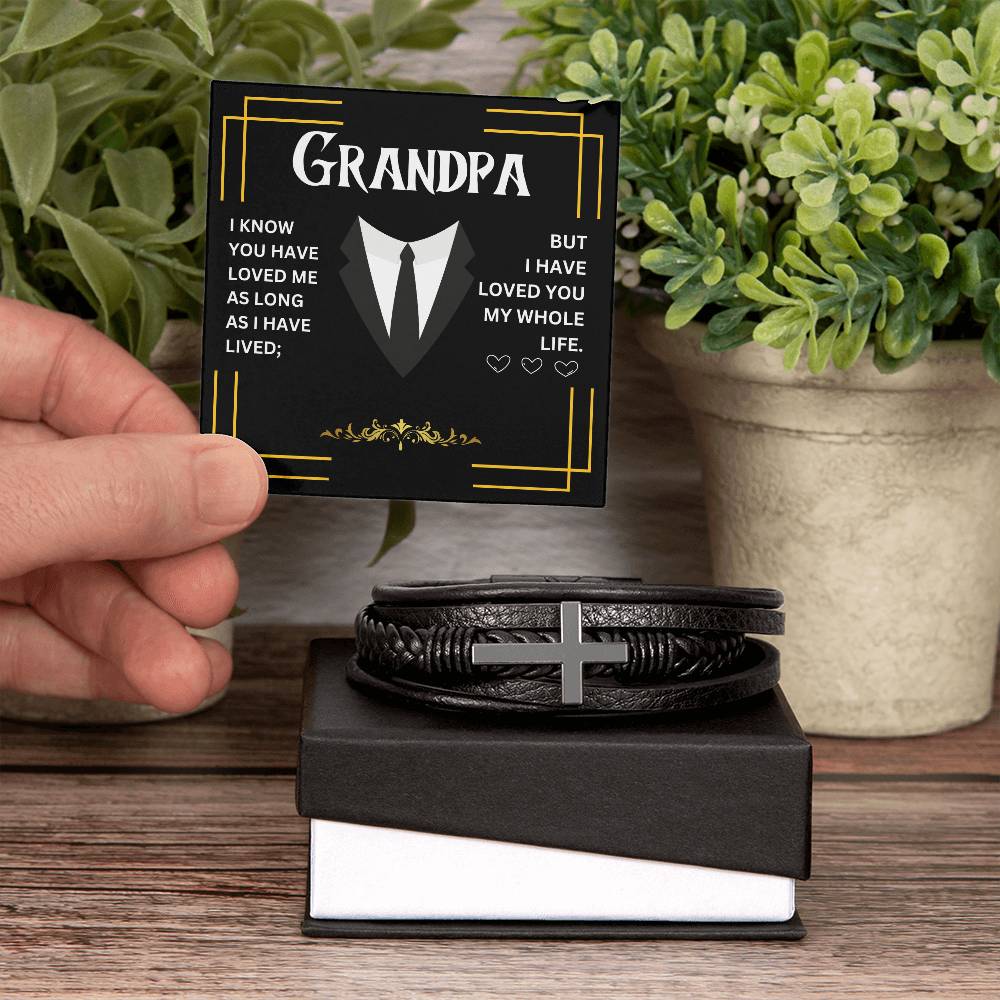 GRANDPA | MEN'S CROSS LEATHER BRACELET | HEARTFELT MESSAGE