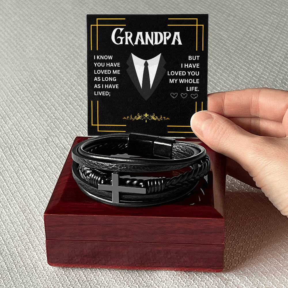 GRANDPA | MEN'S CROSS LEATHER BRACELET | HEARTFELT MESSAGE