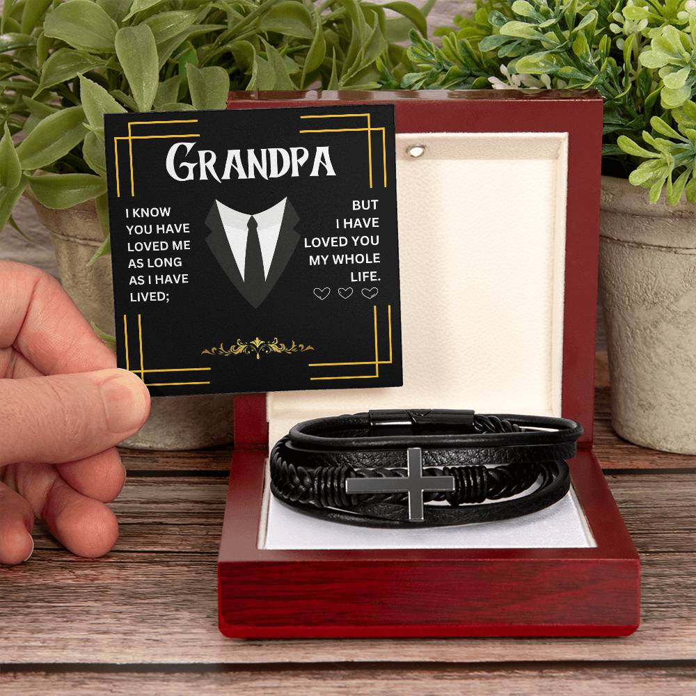 GRANDPA | MEN'S CROSS LEATHER BRACELET | HEARTFELT MESSAGE