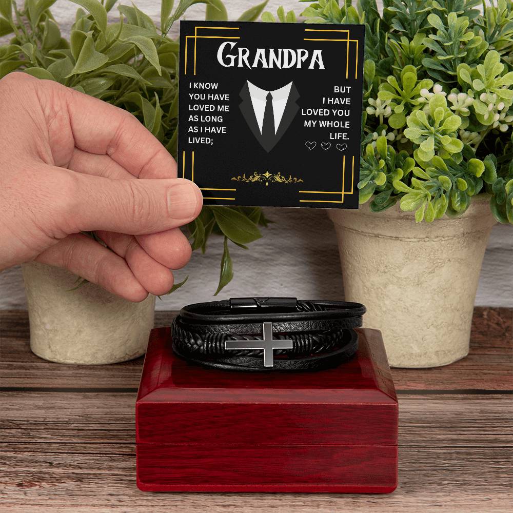 GRANDPA | MEN'S CROSS LEATHER BRACELET | HEARTFELT MESSAGE