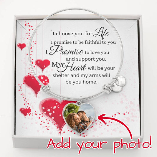 Customize Photo | Heart bangle bracelet | Heartfelt Message